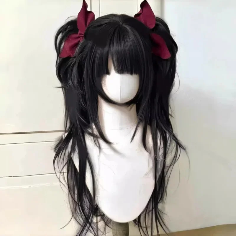 Y2K Lolita Wig Cosplay Set Vintage High Level Tiger Mouth Clip Double Ponytail Full Head With Hair Net Five Piece Set As A Gift