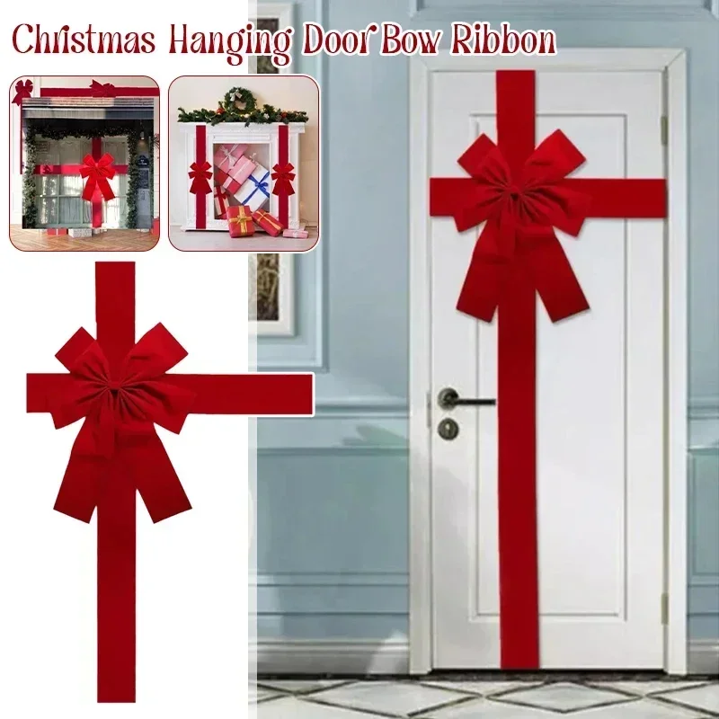 Hot Sale Xmas Large Red Bow DIY Christmas Big Front Door Decor Hanging Wedding Traditional Ready Made Door Bow New Year Decor