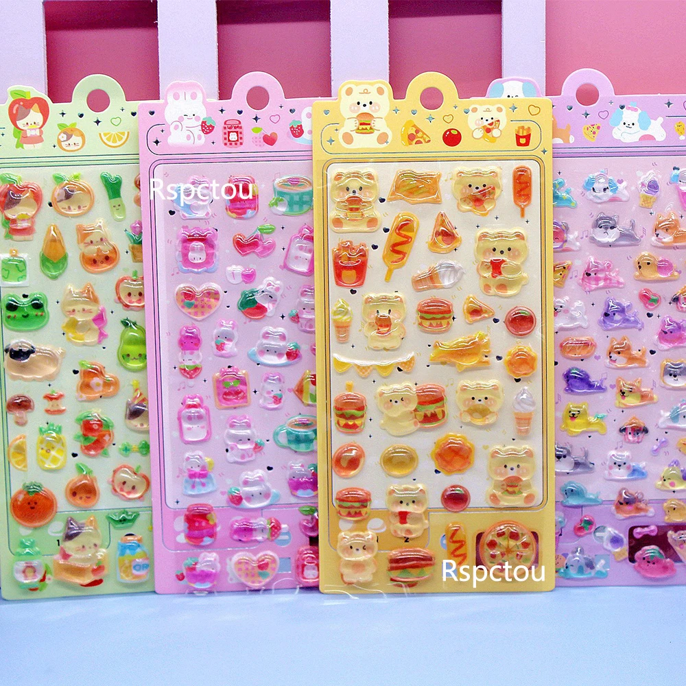 

1/12pcs Kawaii Cartoon Animal 3D Relief Sticker Cute Crystal Jelly Decals for Mobile Phone Scrapbook Journal Decoration Sticker