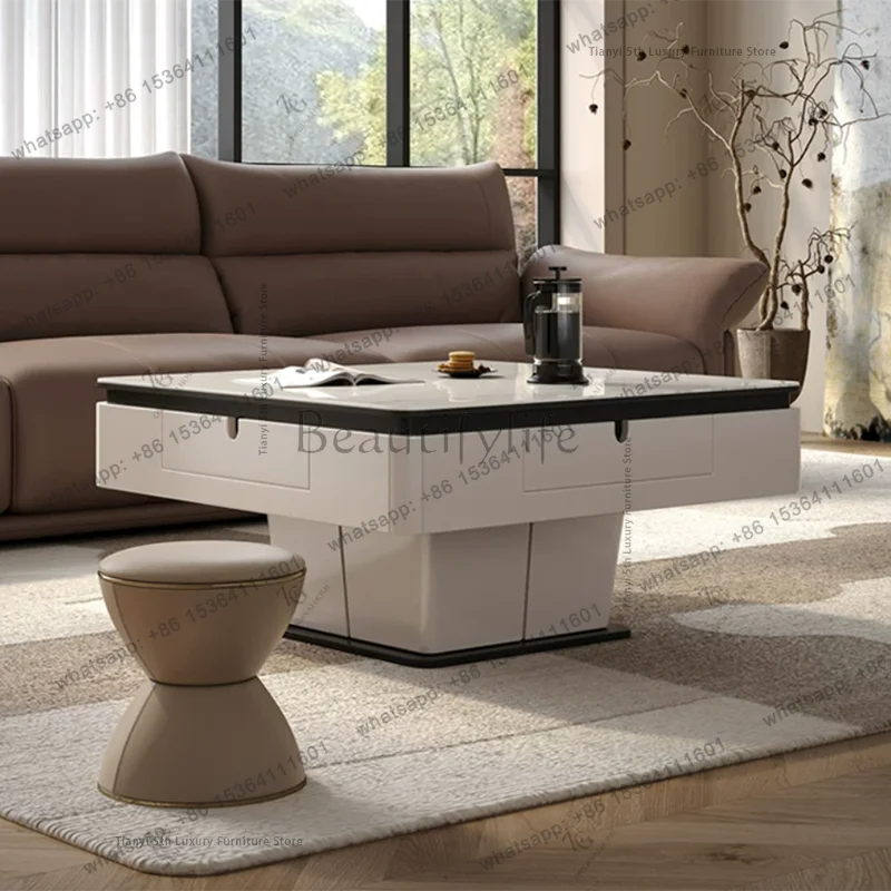 PG Modern Slate Lifting Mahjong Table Nordic High-end Living Room Dual-purpose Mahjong Machine Dining Table Home Furniture FYMT