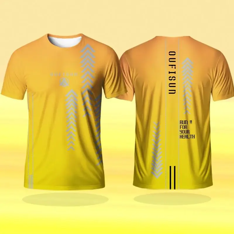 Camiseta para hombre, camisetas para deportes al aire libre, camisetas para correr, camiseta estampada con patrón degradado, camisetas Unisex de manga corta cómodas de secado rápido