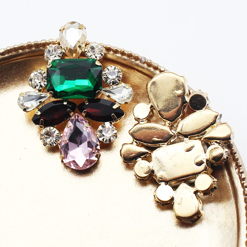 New Fashion 2 pz/lotto 28*37mm accessori per bottoni con strass in metallo placcatura in oro fai da te per decorazioni di processo di decorazione di