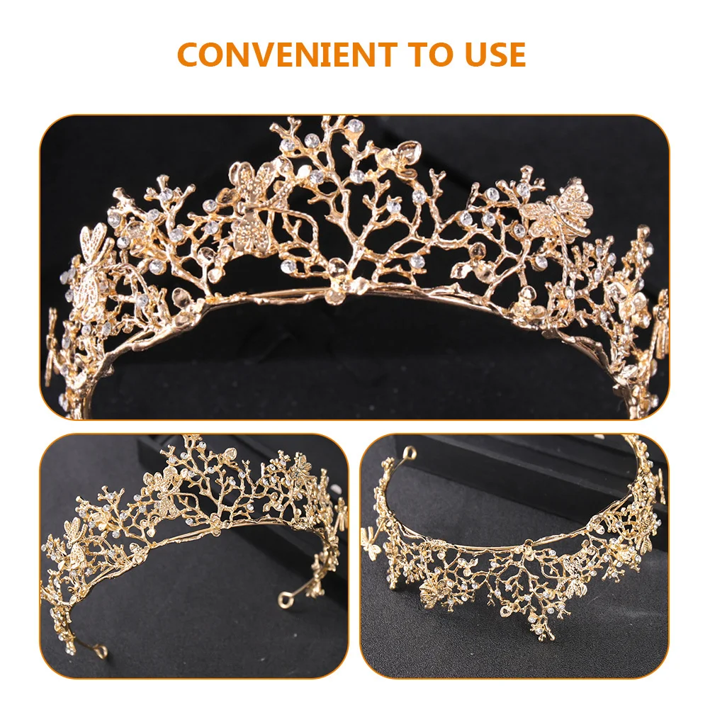 

Gold Crown Delicate Vintage Wedding Tiara Bridal Rhinestone Inlaid Crown Headwear Elegant Bridal Headdress Rhinestone Tiara