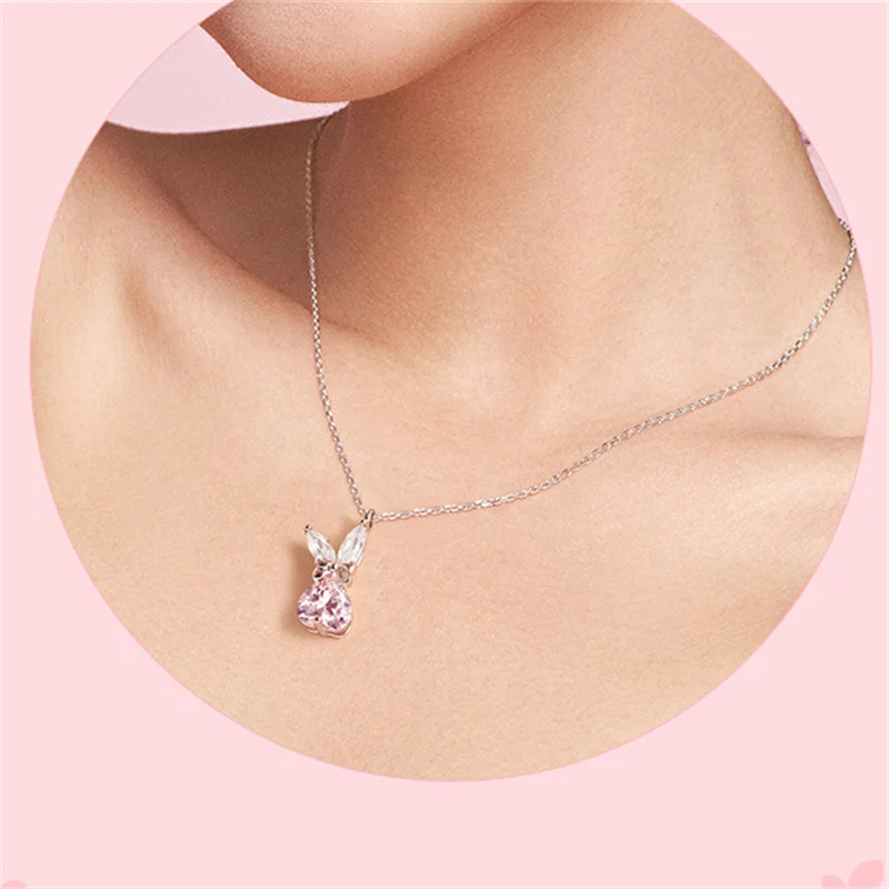 Sweet Crystal Rabbit Bowknot Pendant Women Gift High-end 925 Sterling Silver Clavicle Necklace Female Temperament Zodiac Jewelry