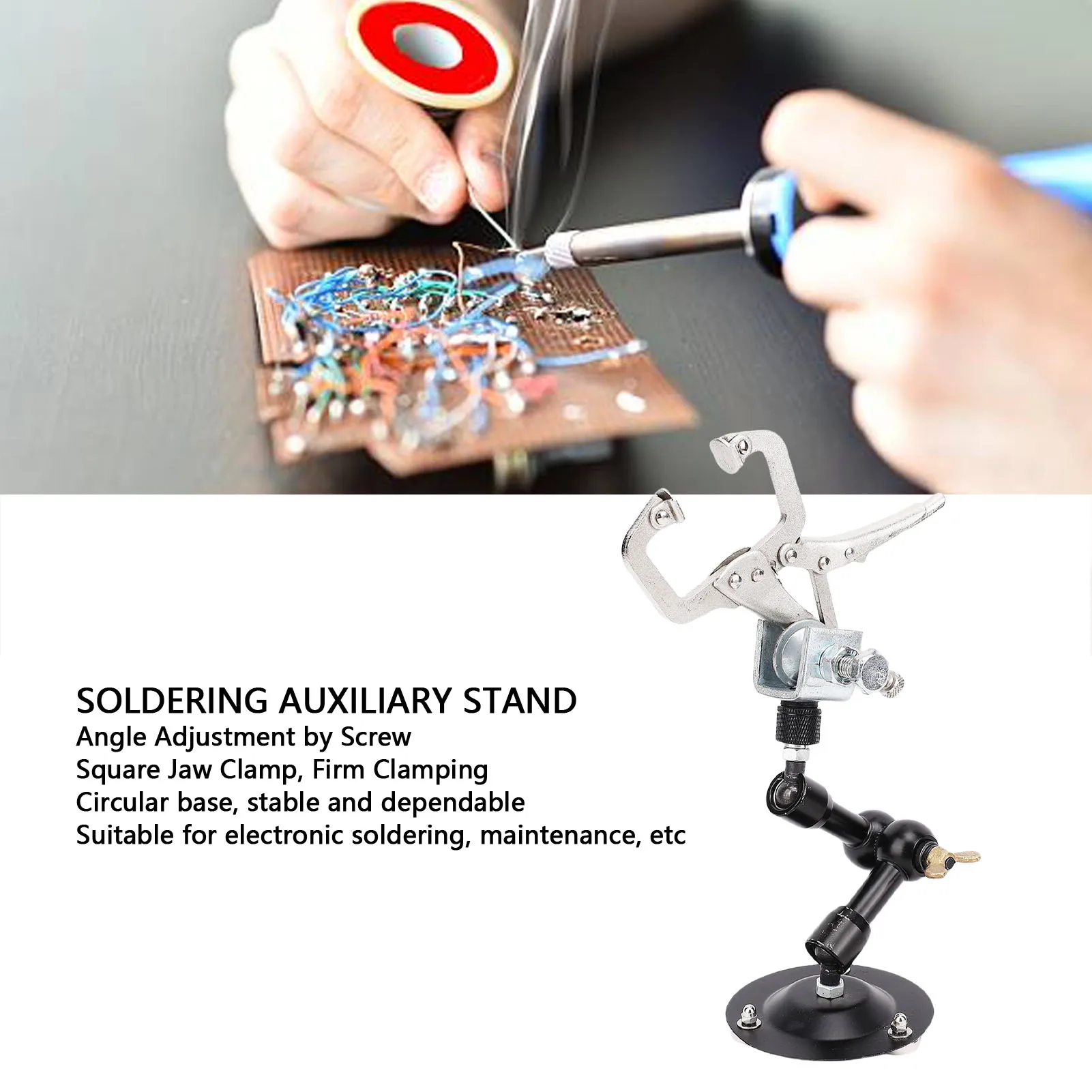 

Soldering Helper Hand Soldering Auxiliary Stand Adjustable Angle Stable Clamping Jaw Clamp for Electronics Repair
