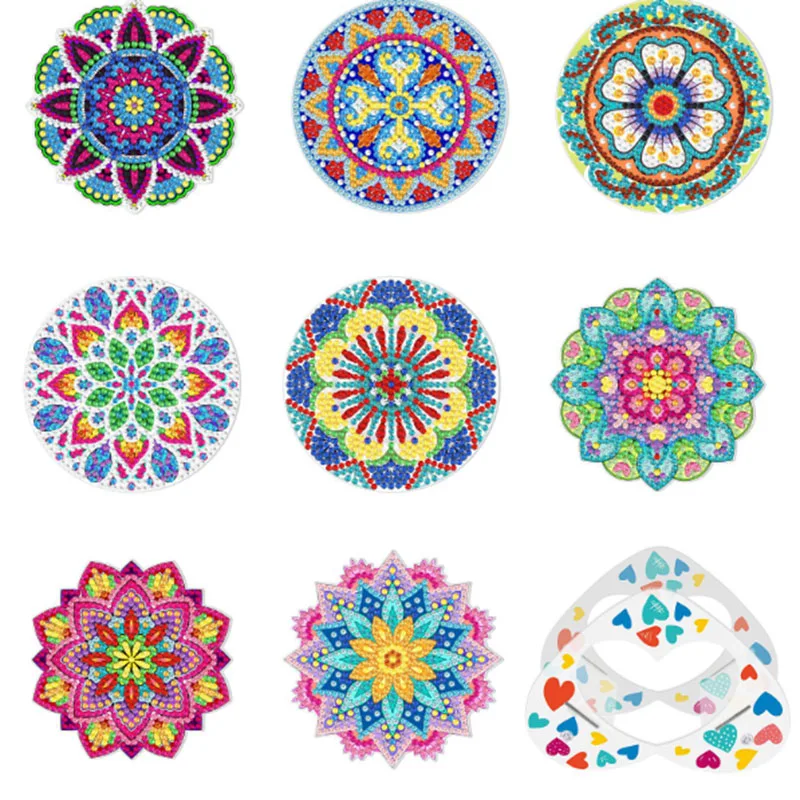 2023 hot sale Low MOQ cheap diy mandalas diamond art coaster 8pcs set crystal beads crafts art acrylic coaster