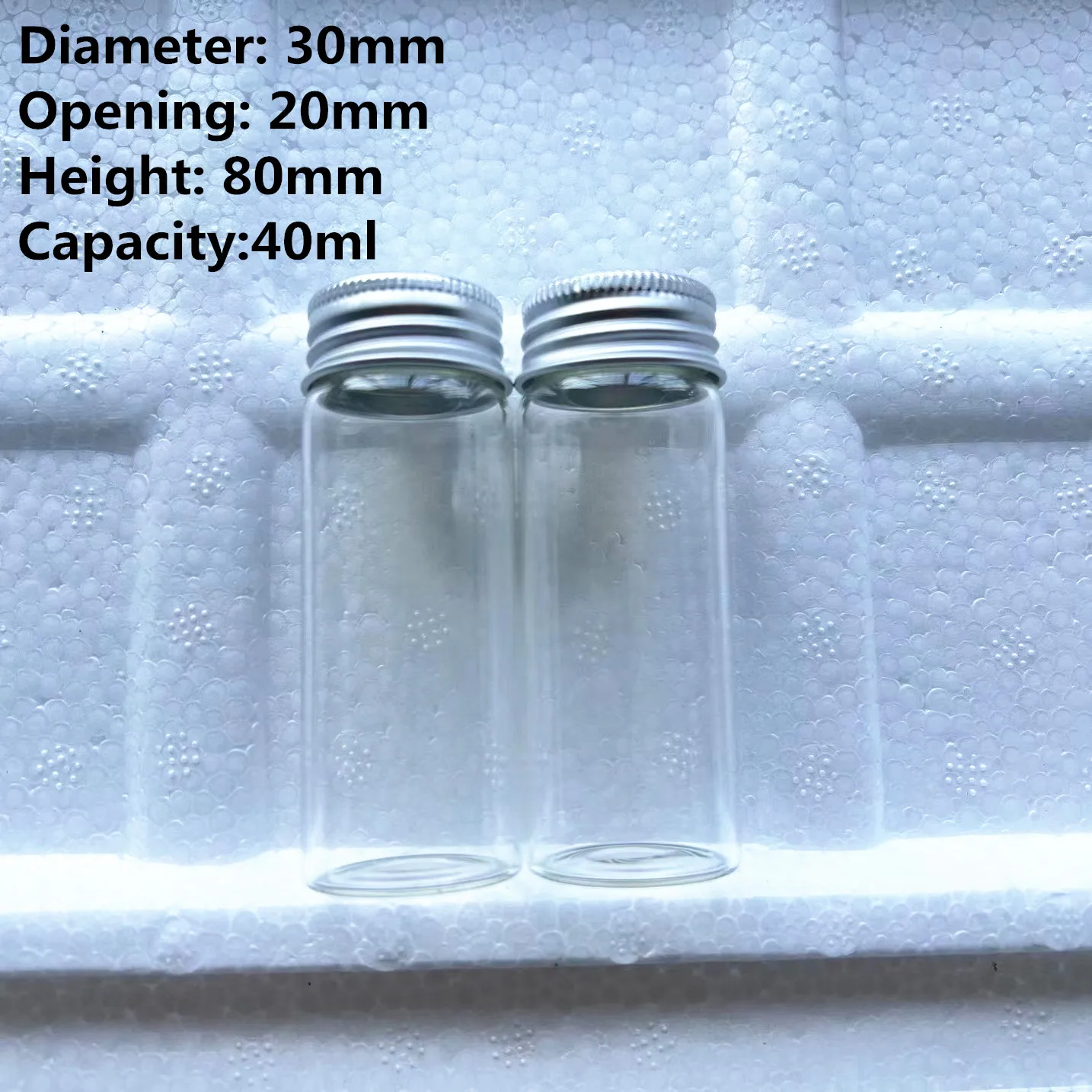 12 pcs/lot 20*30*80mm 40ml Small Glass Bottle Aluminum Caps Tiny Glass Jars Vial Transparent Glass Decoration Bottles