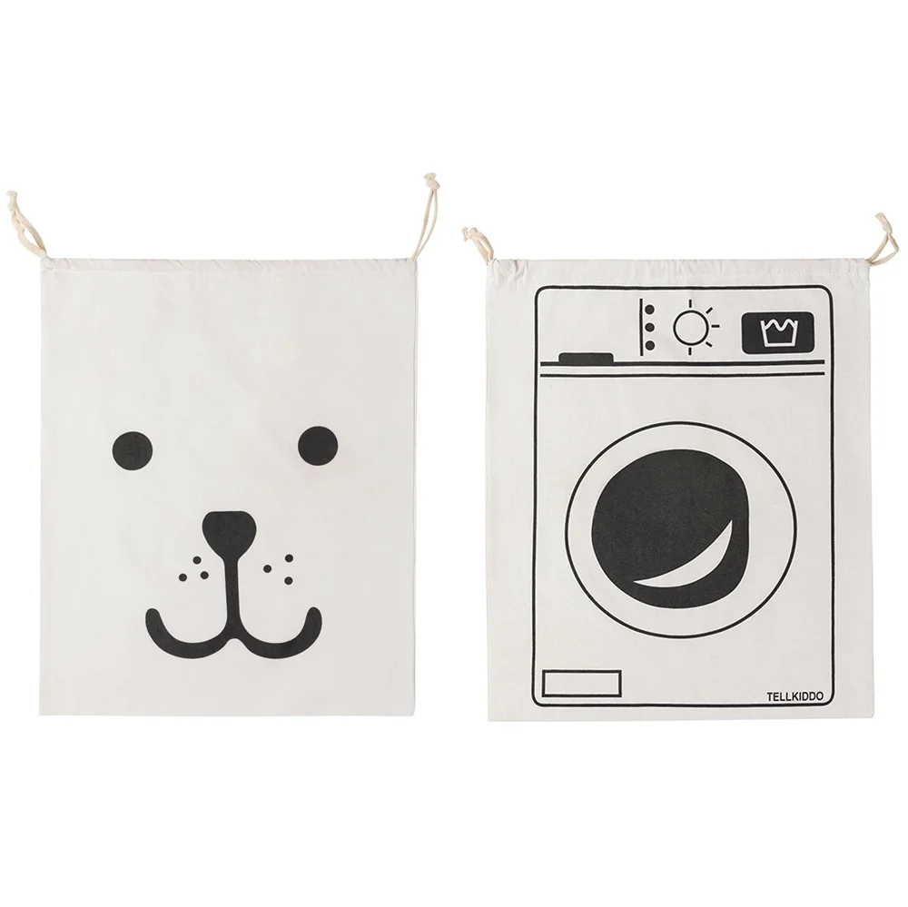 Large Cotton and Linen Laundry Bag Clothes Toys Storage Bag Printing Fabric Drawstring Duffle Bag Dirty Clothes Organizer Bags