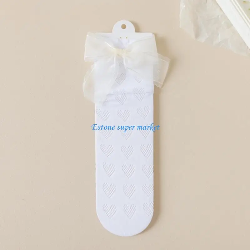 

090B Lovely Baby Lace In Tube Socks with Bowknot Detail, Stylish Lace Trim Length Stockings for 3-10Y Girls