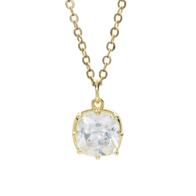 Cubic Zirconia Chain Necklace Invisible Setting Square Copper Gold Color 18+2inch Jewelry Special Gift For Women