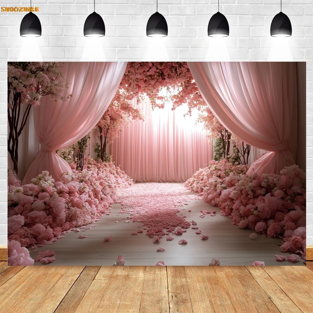 Kwiaty ślubne tło stojak na kwiaty kurtyna wieczór panieński panna młoda fotografia portretowa tło wystrój Photostudio Photobooth