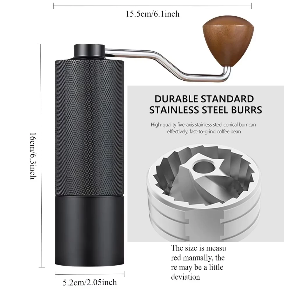 Lightweight Manual CoffeeGrinder withFoldable Extension Handle Stainless Steel Conical BurrGrinder for Good Assembly Consistency