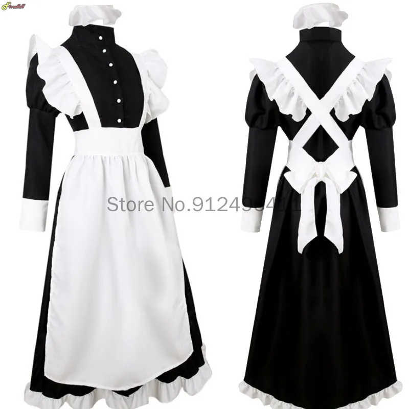 Women Halloween Costume Maid Dress Cosplay Animation World Cafeteria Cafe Dress Long Maid Black and White Dress Masculin Costume