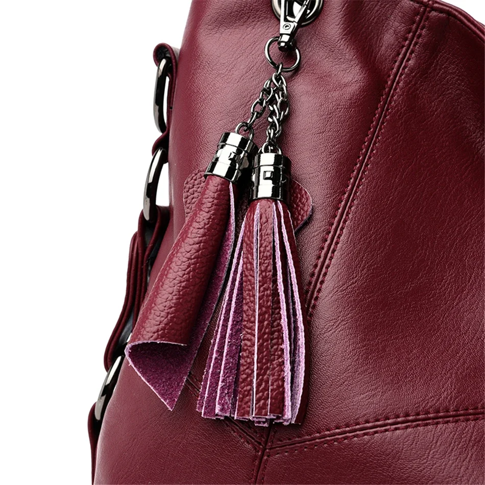 Brand Women Casual Tote Bag Luxury Handbag Big Ladies Genuine Leather Tassels Crossbody Shoulder Bags for Women 2024 Sac A Main