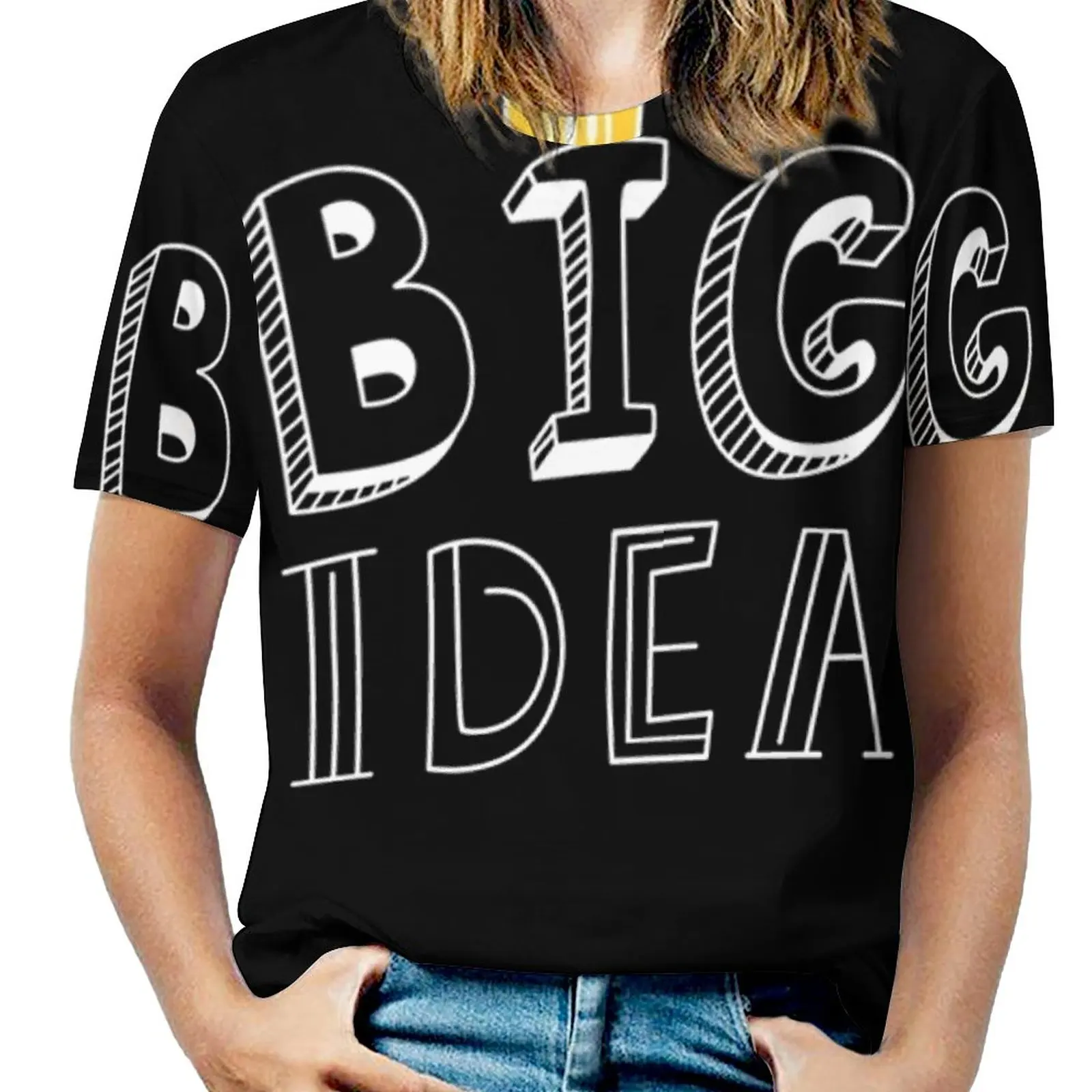 Big Idea Woman'S T-Shirt Spring And Summer Printed T Shirts Crew Neck Pullover Top Shine Leadership Isolated Electric