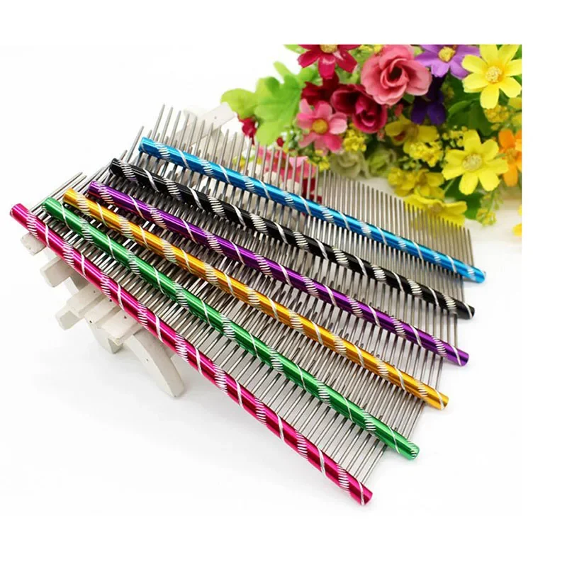 10Pcs/Lot Multi-Colored Pet Dog Cat Comb Bright Stripe Grooming Comb Stainless Steel Long Comb for Cat Pet Supplies 16/19cm