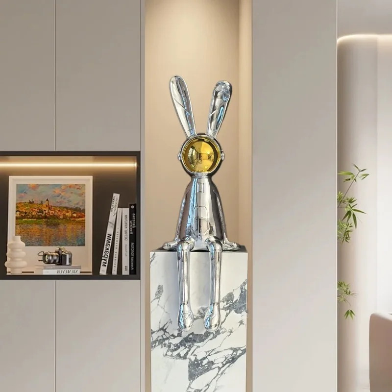 Premium Space Rabbit Sitting Decor, Exquisite 3D Soft Statue, Hotel Lobby Showroom Ornament, Delicate Entryway Luxe Art Piece