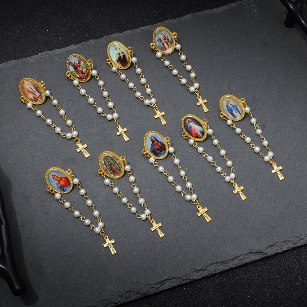 1‑10 Pcs Rosary Lapel Pins Divine Mercy Jesus Virgen De Guadalupe Saint Icon Brooch Catholic Baptism Religious Favor Gifts