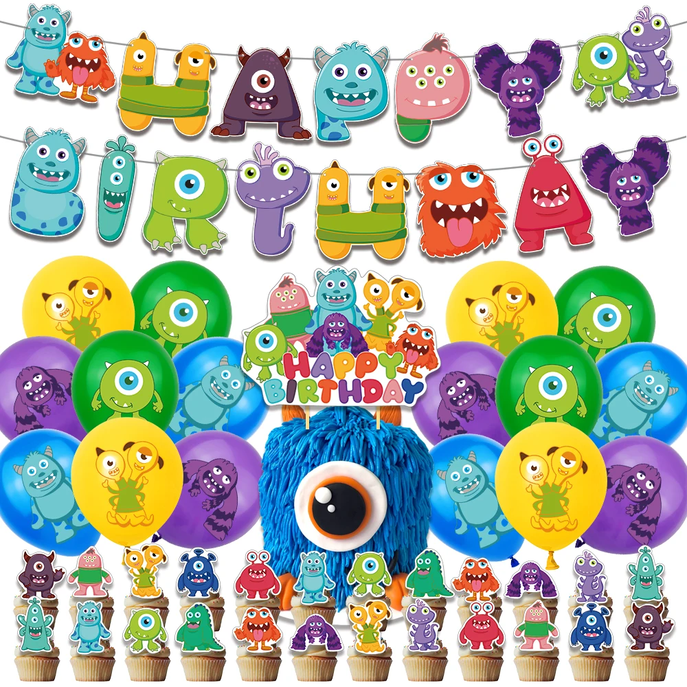 

Monsters University Birthday Party Decoration Mike James Balloon Photo Background Flag Cake Topper Boy Baby Shower Home Garden