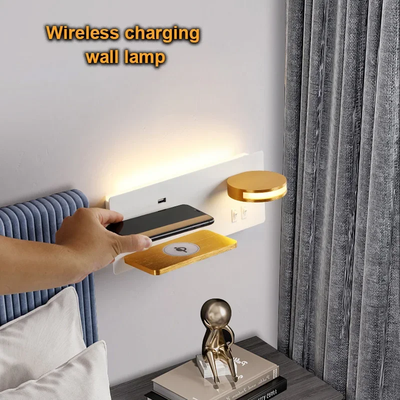 شحن لاسلكي الجدار مصباح السرير الحديثة وحدة إضاءة LED جداريّة الخفيفة مع التبديل USB شحن الجدار الشمعدان إضاءة داخلية ديكور غرفة المعيشة