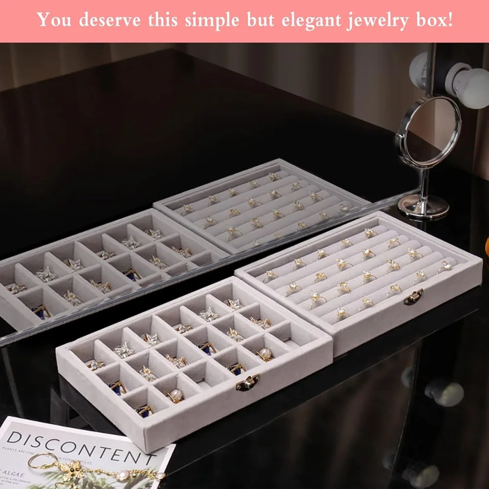 Stackable Velvet Jewellery Storage Tray, Removable Drawer Organiser for Earrings Rings Bracelets (2 Types)