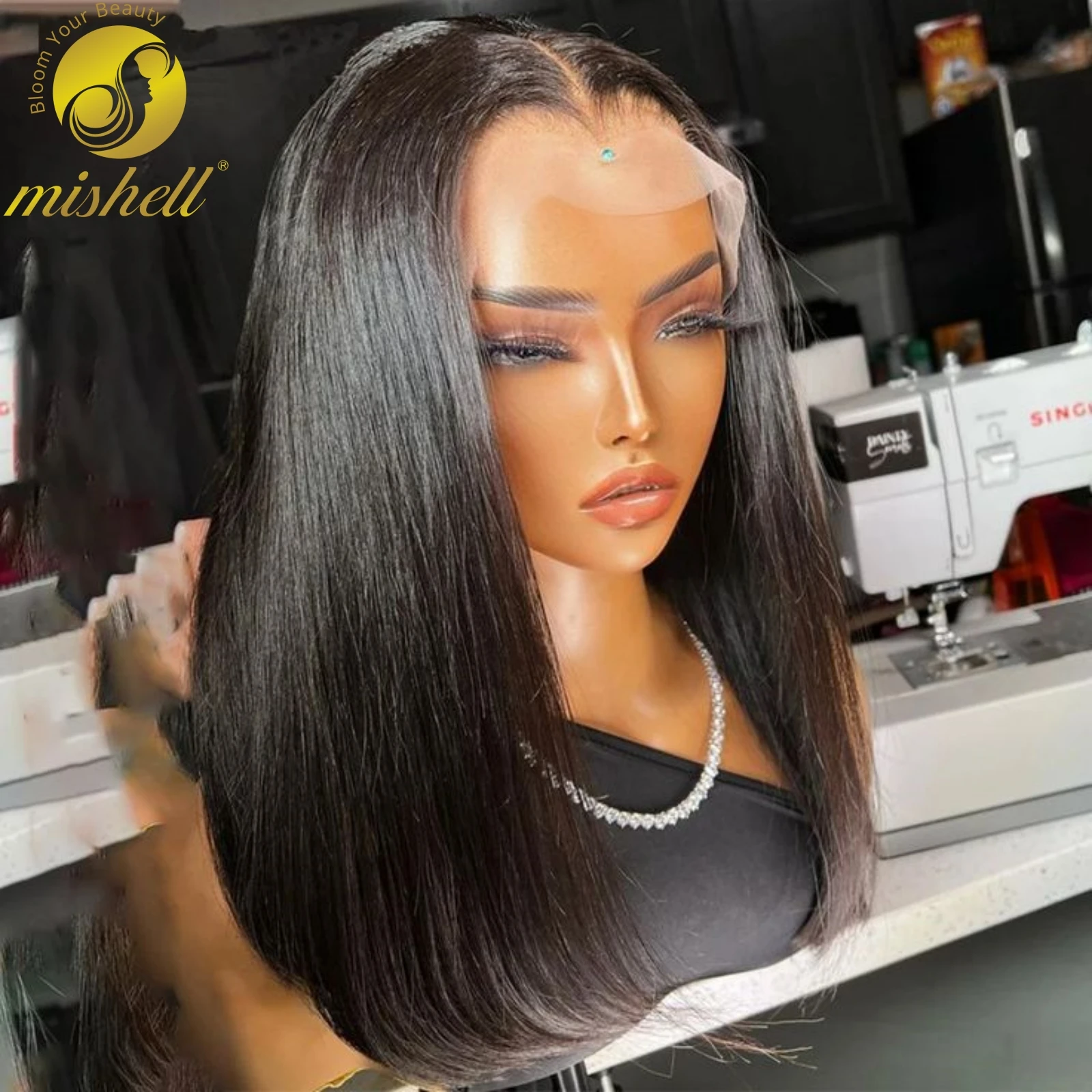 HD 4x4 Lace Closure Bone Straight Short Bob Lace Wig Remy 100% Human Hair Wig 13x4 Lace Frontal Wig for Black Women 200% Density