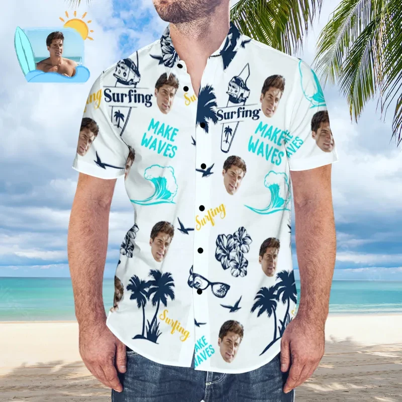 

Custom Face Men Women Shirt New Funny Personalized 3D Printed DIY Face Shirts 2025 Hawaii Beach Short Sleeves Shirts Blouses 6xl