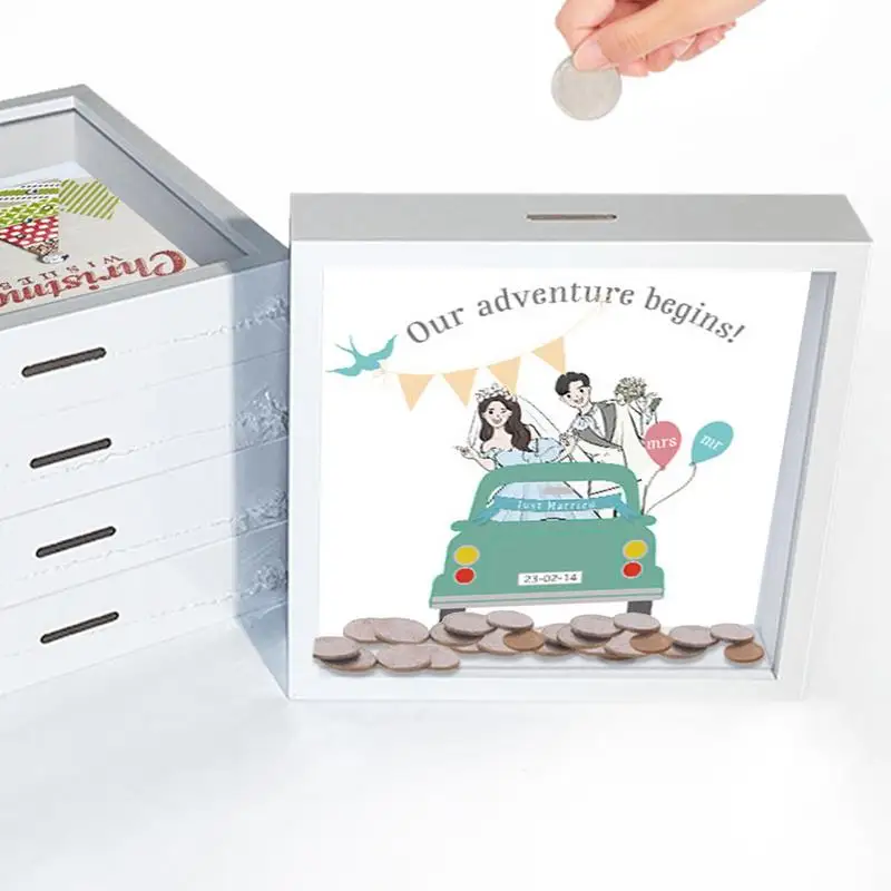 Money Frame Wood Fund Box Funny Rustic Sturdy Transparent Money Saving For Cash Saving Adventure Vacation