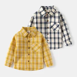 Baby Boys Long Sleeve Plaid Shirt Boys Thin Lapel Tops Shirt