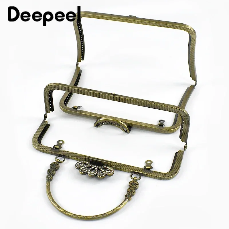 1Pc Deepeel 20CM Metal Embossed Bag Handle Handmade Purse Frame Sewing Brackets DIY Handbag Kiss Clasp Handles for Making Bags