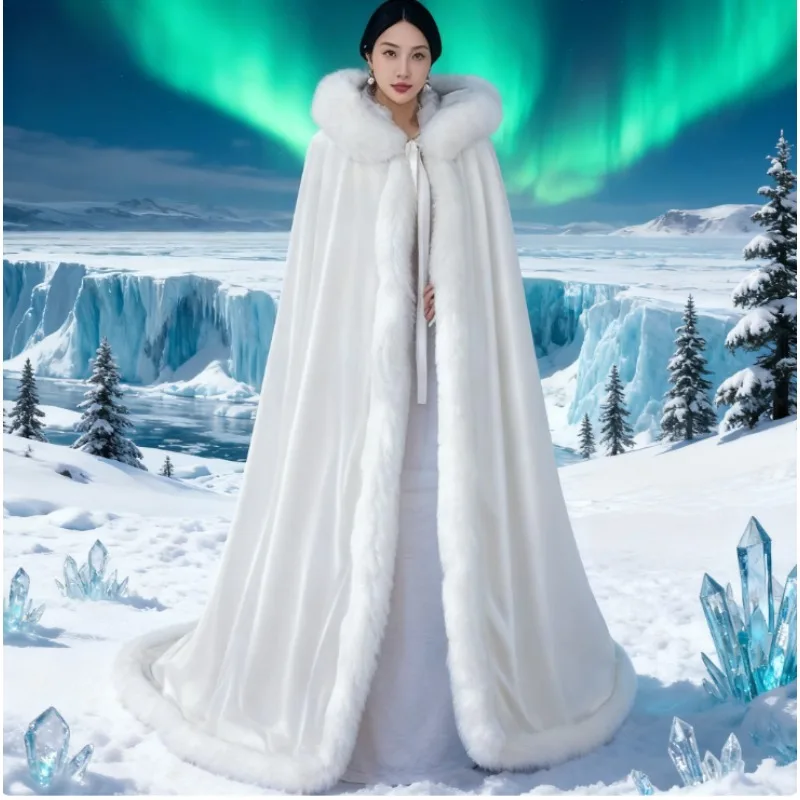 Accesorios para disfraces Capa de invierno celestial - Capa con capucha blanca como la nieve con mangas extendidas para disfraces de elfos y mago