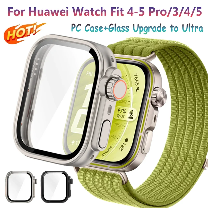 Hochwertiges PC-Gehäuse+Glas-Upgrade auf Ultra für Huawei Watch Fit 4-5 Pro, Wechsel zum Ultra-Displayschutz, Huawei Fit 3-4-5 Zubehör