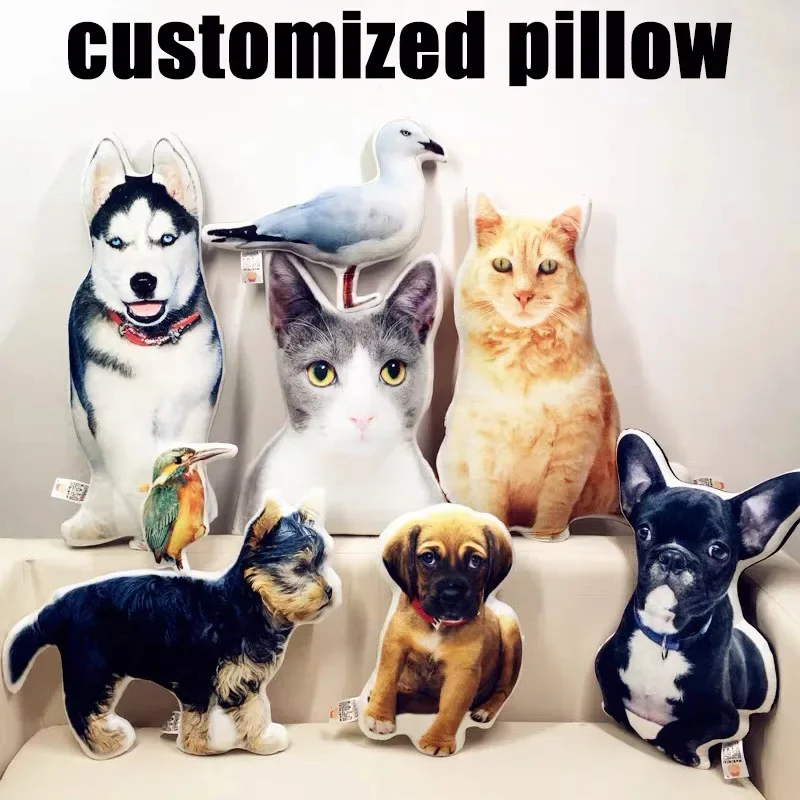 Personalized Photo Custom Cushion 3D-Printed Pet Dog Cat Plush Pillow Stuffed Animal Pillow for Sofa Bed Decor Birthday Gift