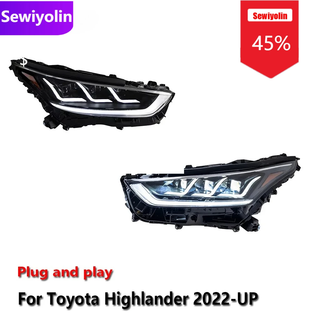 

Автомобильные светодиодные фары DRL в сборе для Toyota Highlander 2022-UP, противотуманные фары DRL, стоп-сигнал поворота, лампа Plug and Play