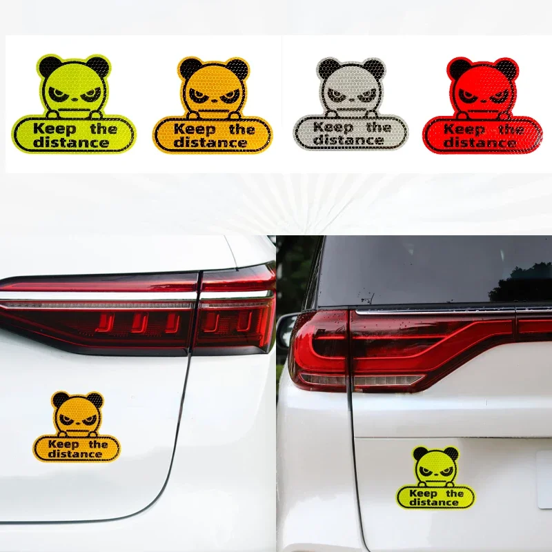 Keep Distance Reflective Stickers Panda Stickers Fluorescent Yellow Green Hexagon Honeycomb Cartoon Auto Car Decoration Stickers