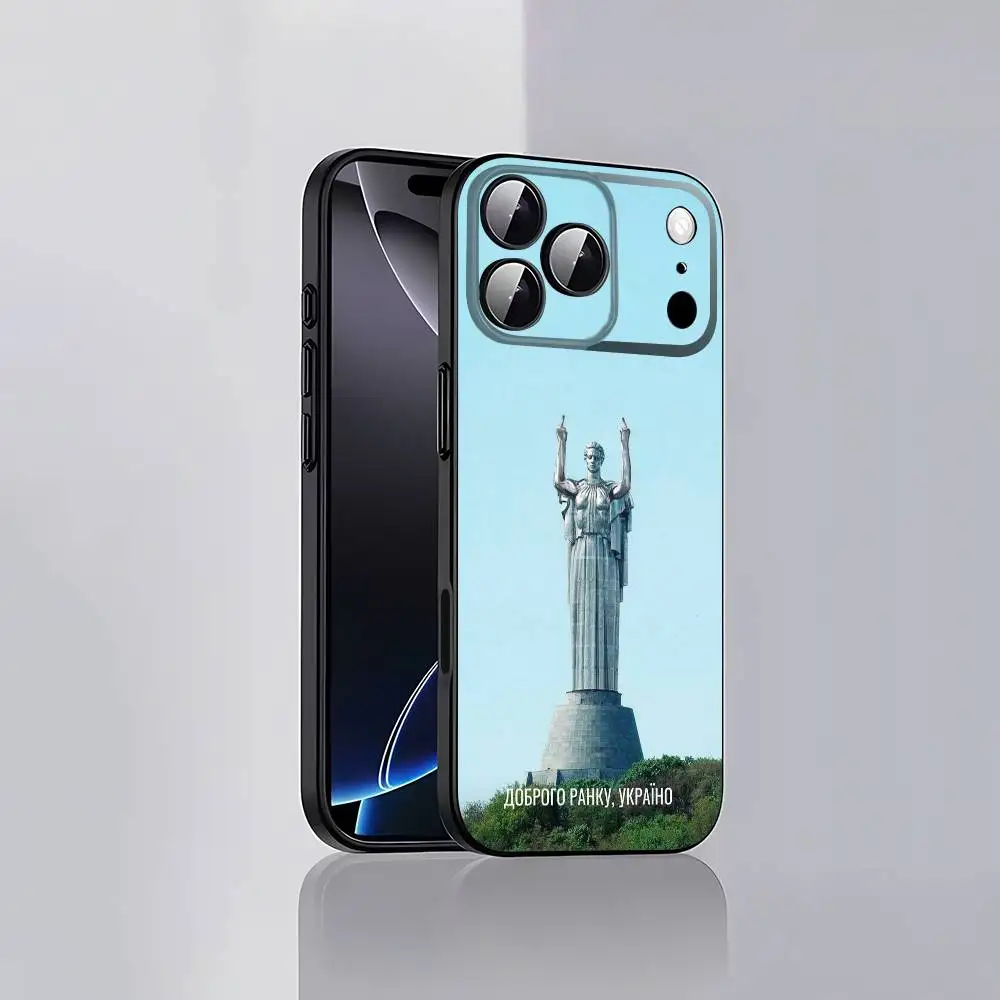 Funda de teléfono con monumento de la Patria ucraniana para iPhone 17,16,15,14,13,12,Pro,Max,Plus,E,SE4,Air,Mini, funda suave negra
