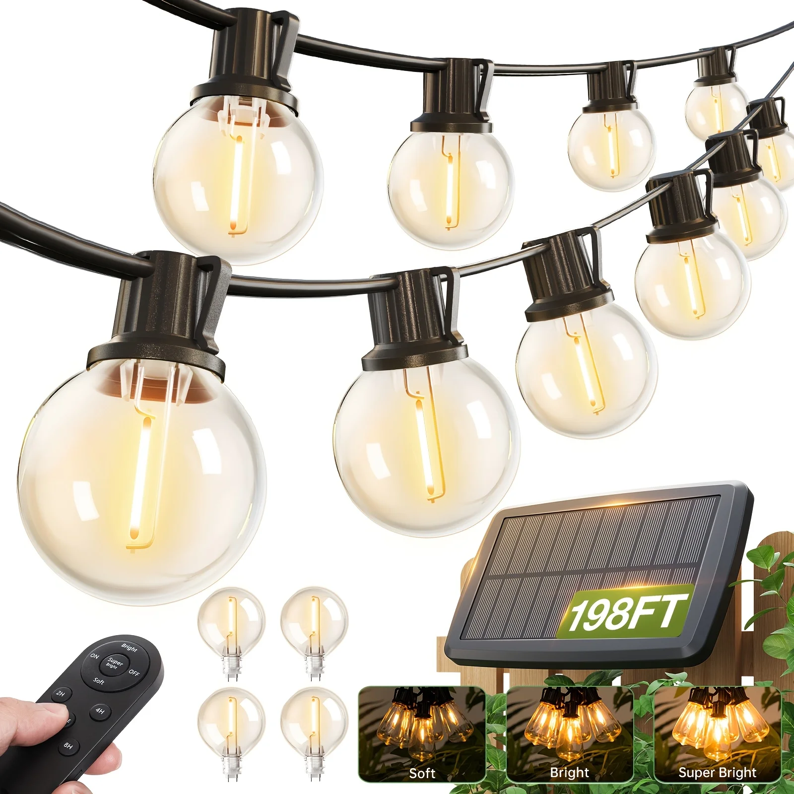 

Solar Lights Outdoor Waterproof, LED String Lights with Shatterproof G40 Dimmable Globe Bulb, Strong-Weak-Flash-Breath 4 Modes, Solar Outdoor Lights for Yard Pool Camping Decor Tents Wedding Decor, for House Garden Decor Room Wall