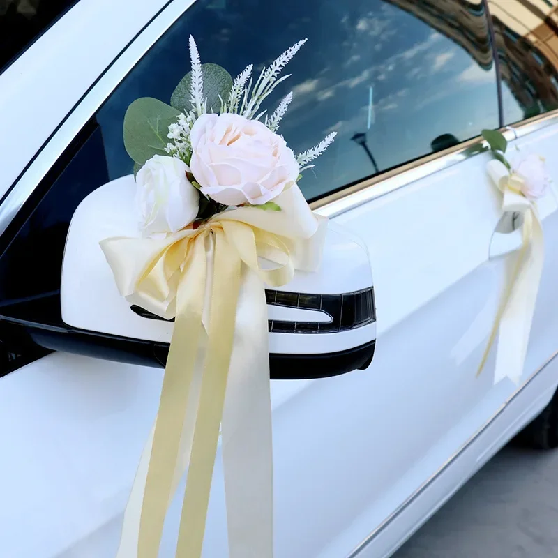 

Wedding Car Flower Creative Wedding Festival Car Decoration Flower Door Handles Rearview Mirror Artificial Flower Accessories