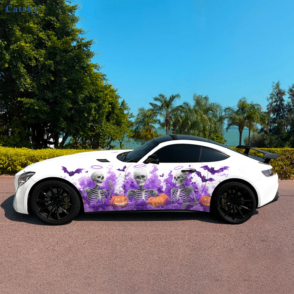 สติ๊กเกอร์ไวนิลลายโครงกระดูกสีม่วงควันสำหรับตกแต่งรถยนต์ รถกระบะ รถ SUV  วัสดุ PVC ติดตั้งง่าย เหมาะสำหรับเป็นของขวัญ