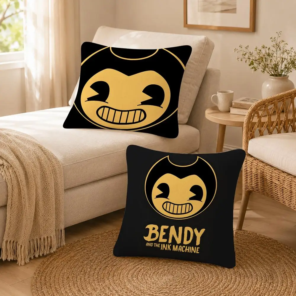 Game Dark Bendy and the Ink Machine Cushion Cover Soft Throw Pillow Cover Washable Plush Cushion Case for Sofa Bed Living Room