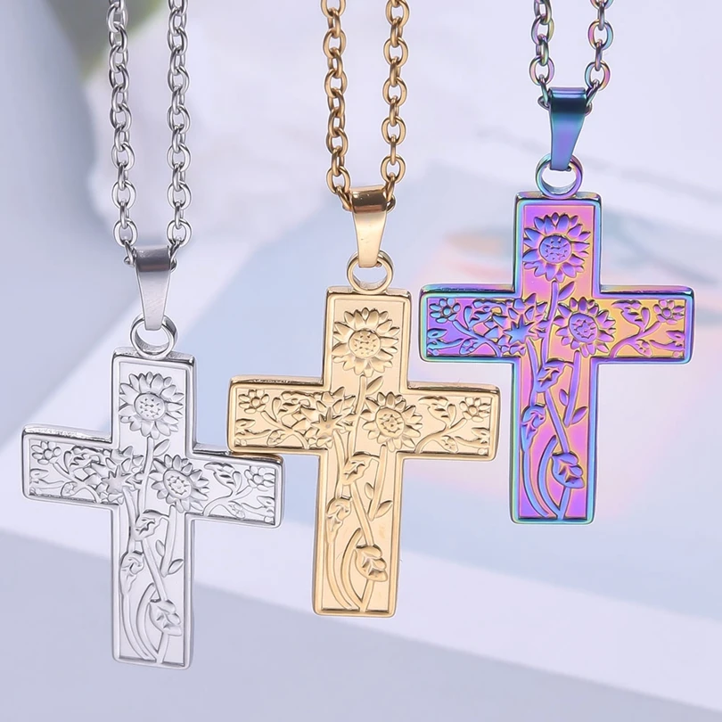 1pc Creative Leaf/Cross Necklaces For Women Plant Pendant Fashion Chain Stainless Steel Necklace Wedding Metal DIY Jewelry Gift