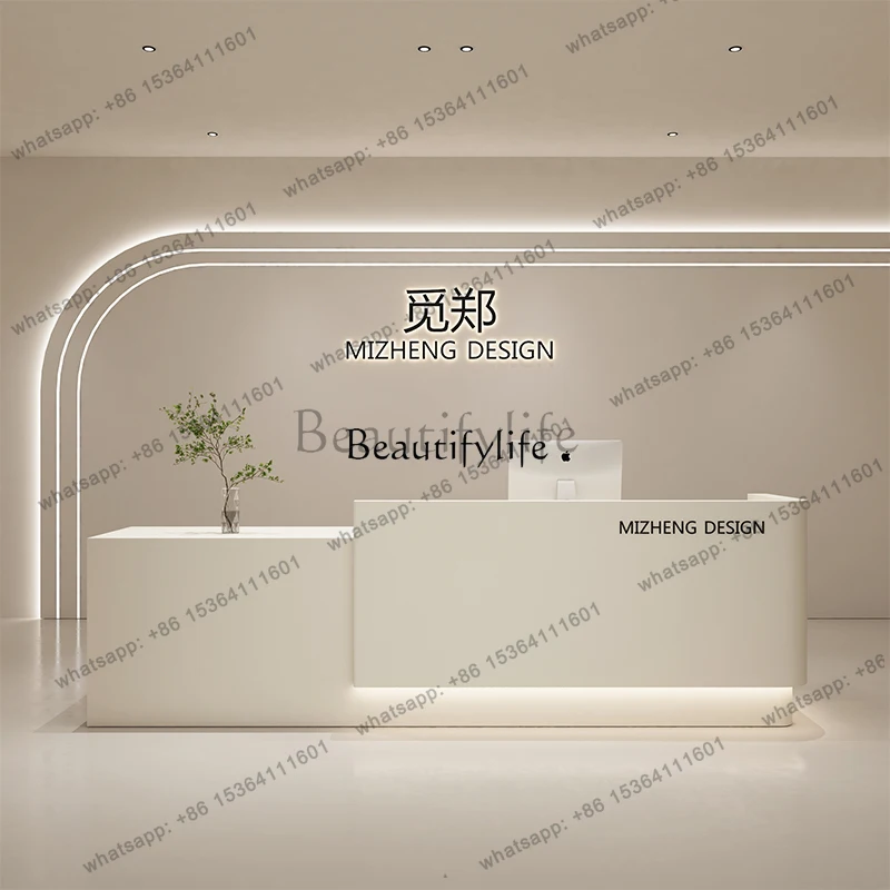 FG10 -*Cream Wind Arc Company Reception Desk Women's Clothing Shop Bar Counter Beauty Salon Cabinet