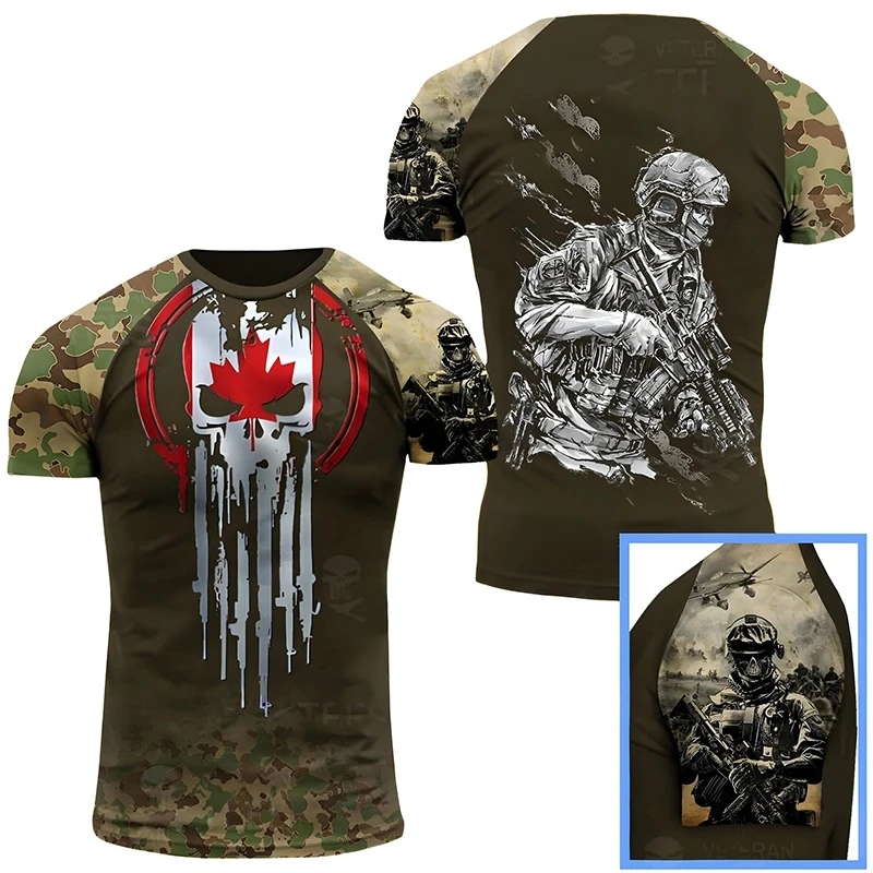 Canada Flag T Shirt Men Maple Emblem Camouflage Tops Pop 3D Jungle Camo Print Proud of Canadian T-shirt Beige Field Short Sleeve image 5