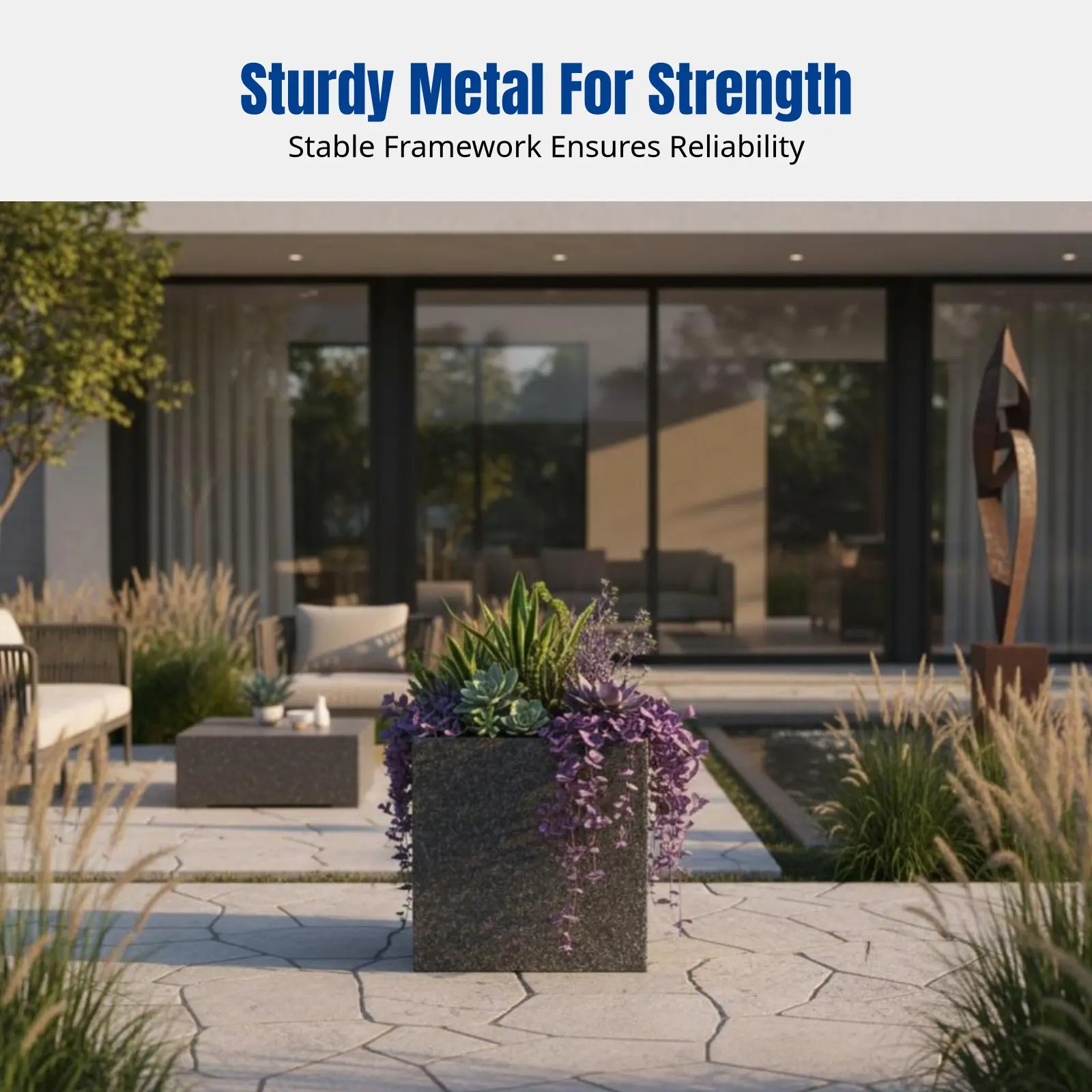 Terrazzo Effect Outdoor Planter Box, Metal Movable Flower Bed, Restaurant Divider, Courtyard Planting Box