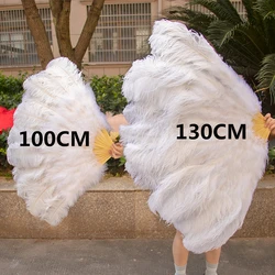 2PCS White Natural Ostrich Feather Fan Lady Carnival Wedding Halloween Party Dance Foldable Craft Fans Plumas 100CM 130CM