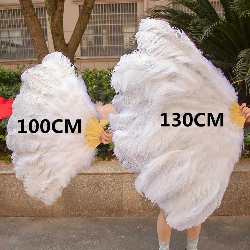 Imagem -03 - Pena de Avestruz Leque Senhora Carnaval Casamento Festa de Halloween Dança Dobrável Artesanato Fãs Plumas 100cm 130cm Tamanho 10 Peças Branco Natural