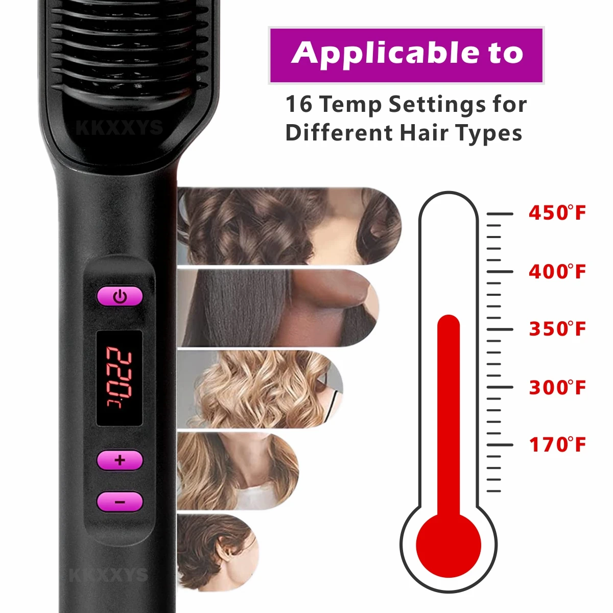 Rizador alisador de pelo 2 en 1, cepillo de cerámica de iones negativos con pantalla LCD, peine de peinado profesional para brillo sin Frizz