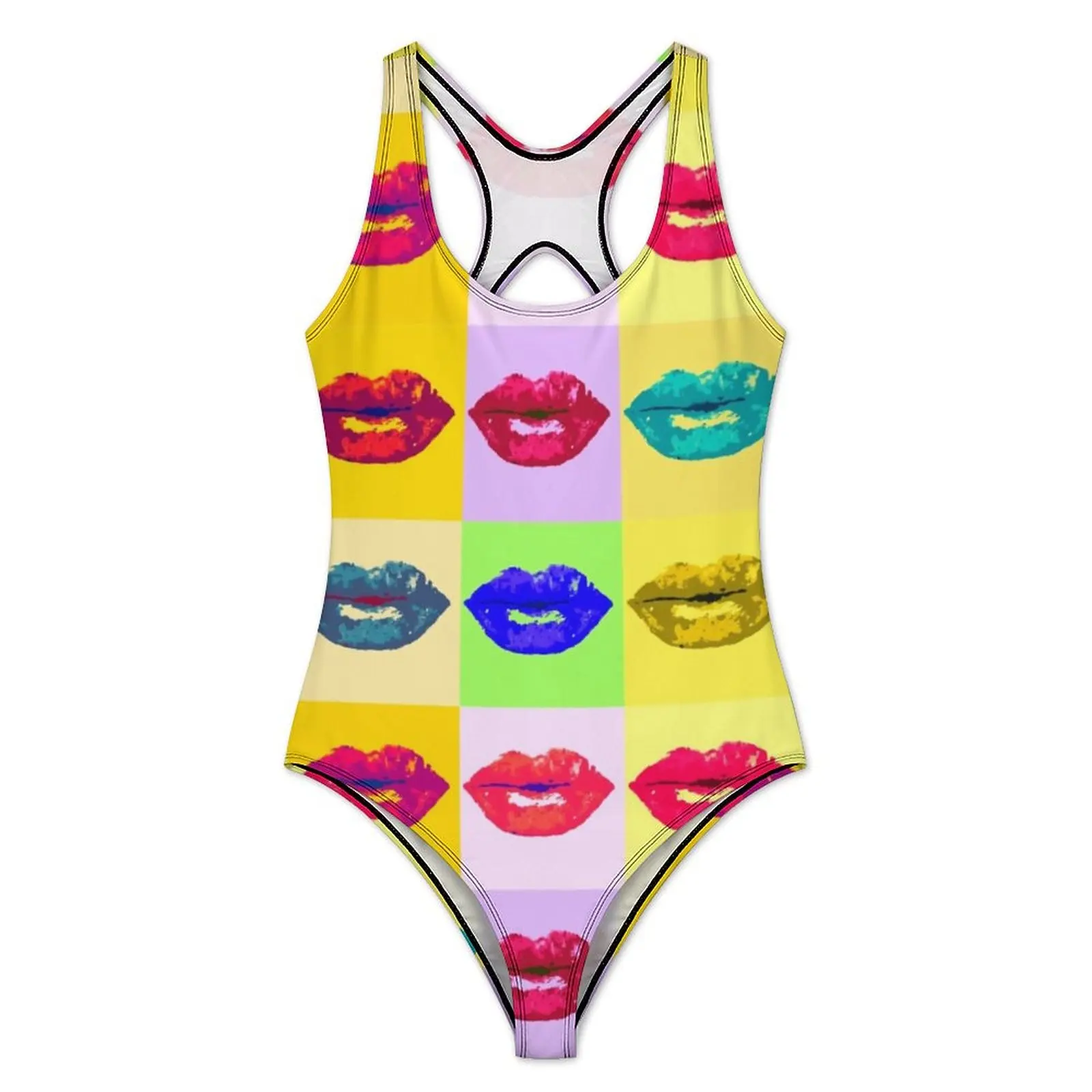 Colorful Lips Print Swimsuit Pop Kiss Push Up Swimwear One Piece Holiday Swim Bathing Suits Swimsuits Beach Outfits Plus Size