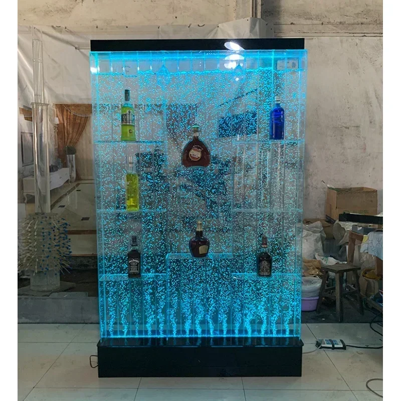 Custom, home wine bar cabinet furniture colorful acrylic water bubble wall led wine cabinet