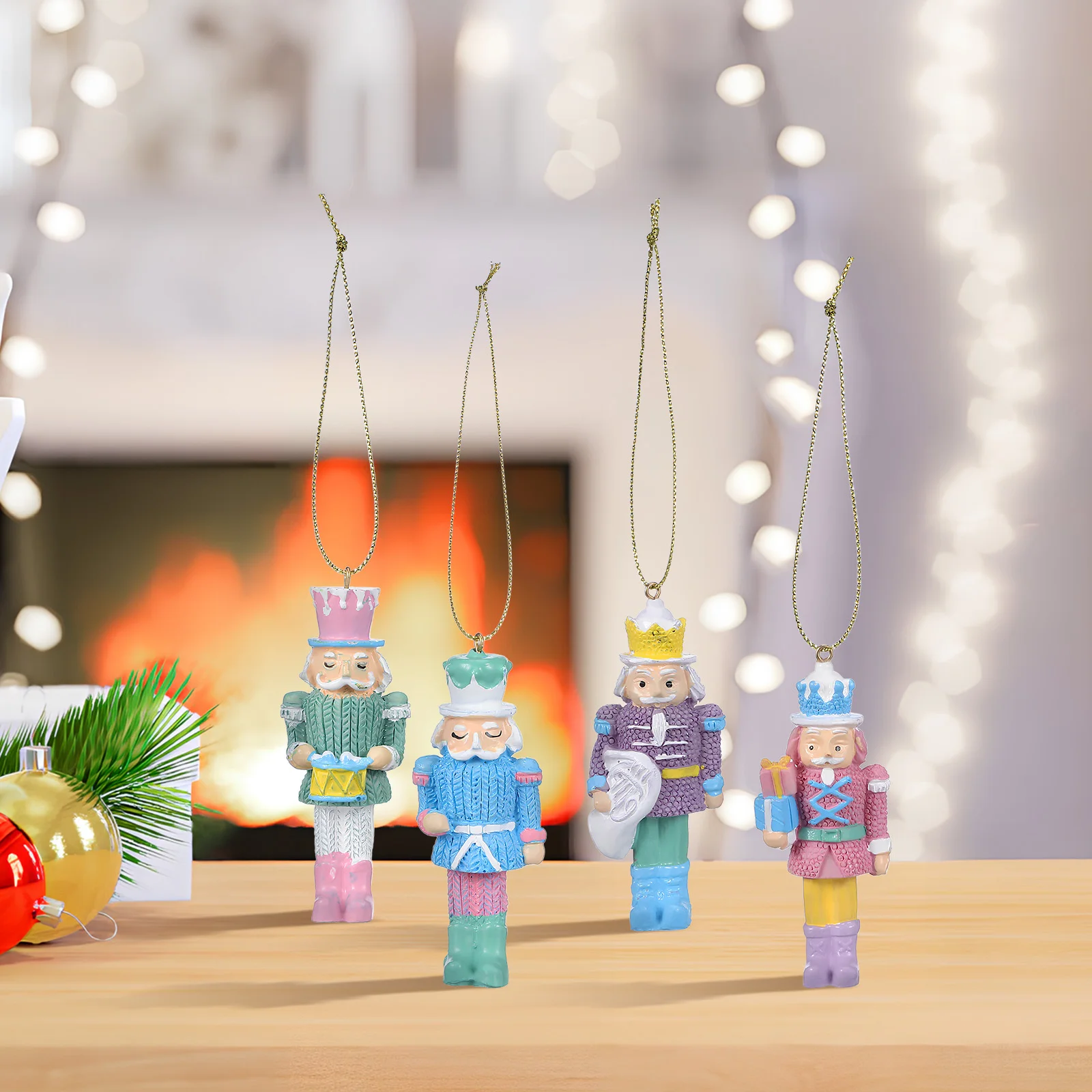 

4Pcs Resin Nutcracker Ornaments Adorable Christmas Decor Figures Easy Hanging Holiday Essentials Nutcracker Ornaments